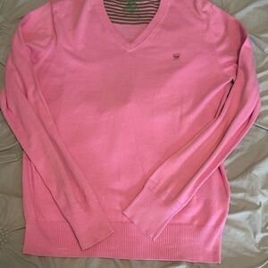 Diesel Pink and Green Striped V-Neck Sweater